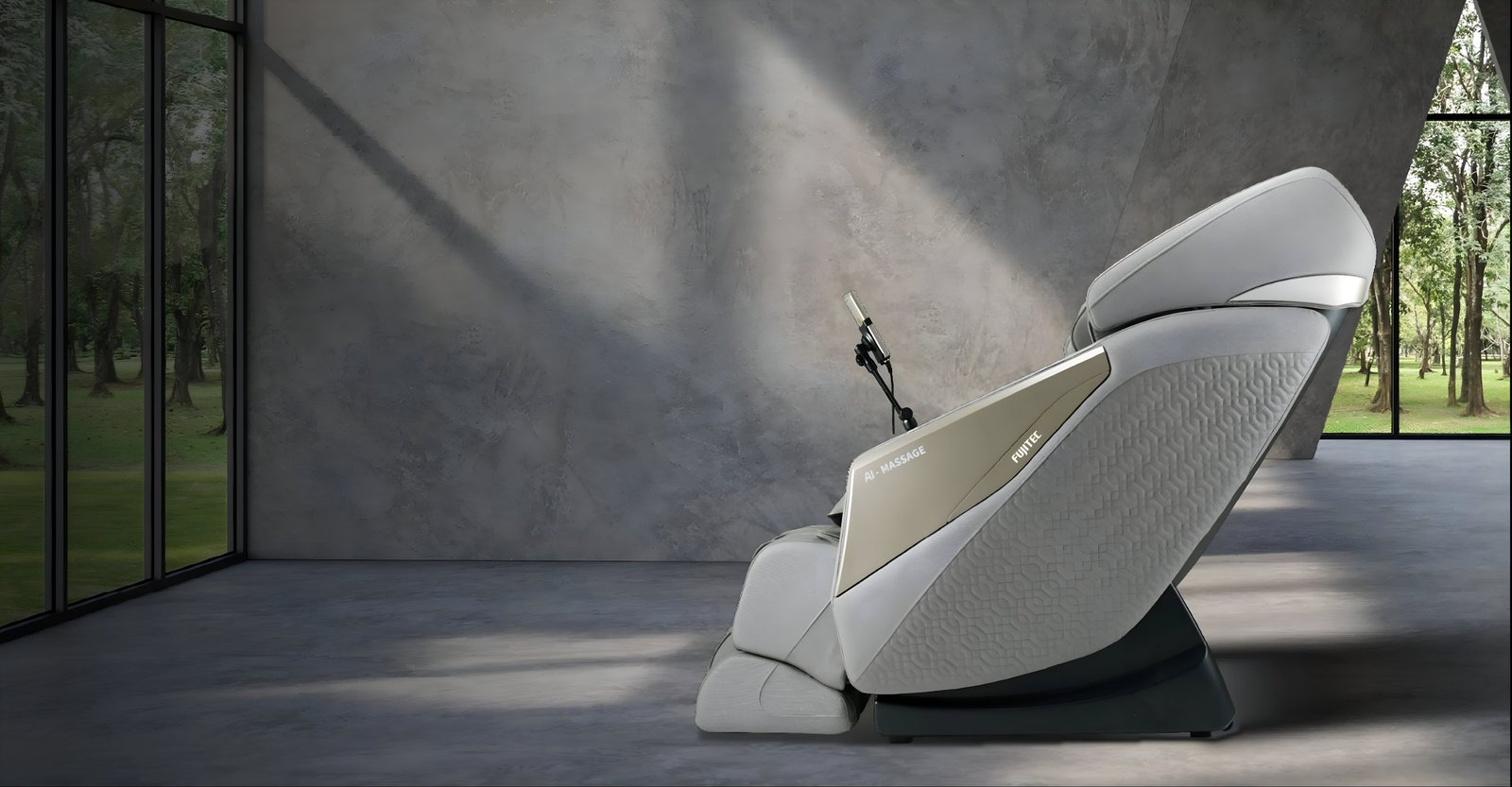 FUJITEC premium massage chair in a modern living room