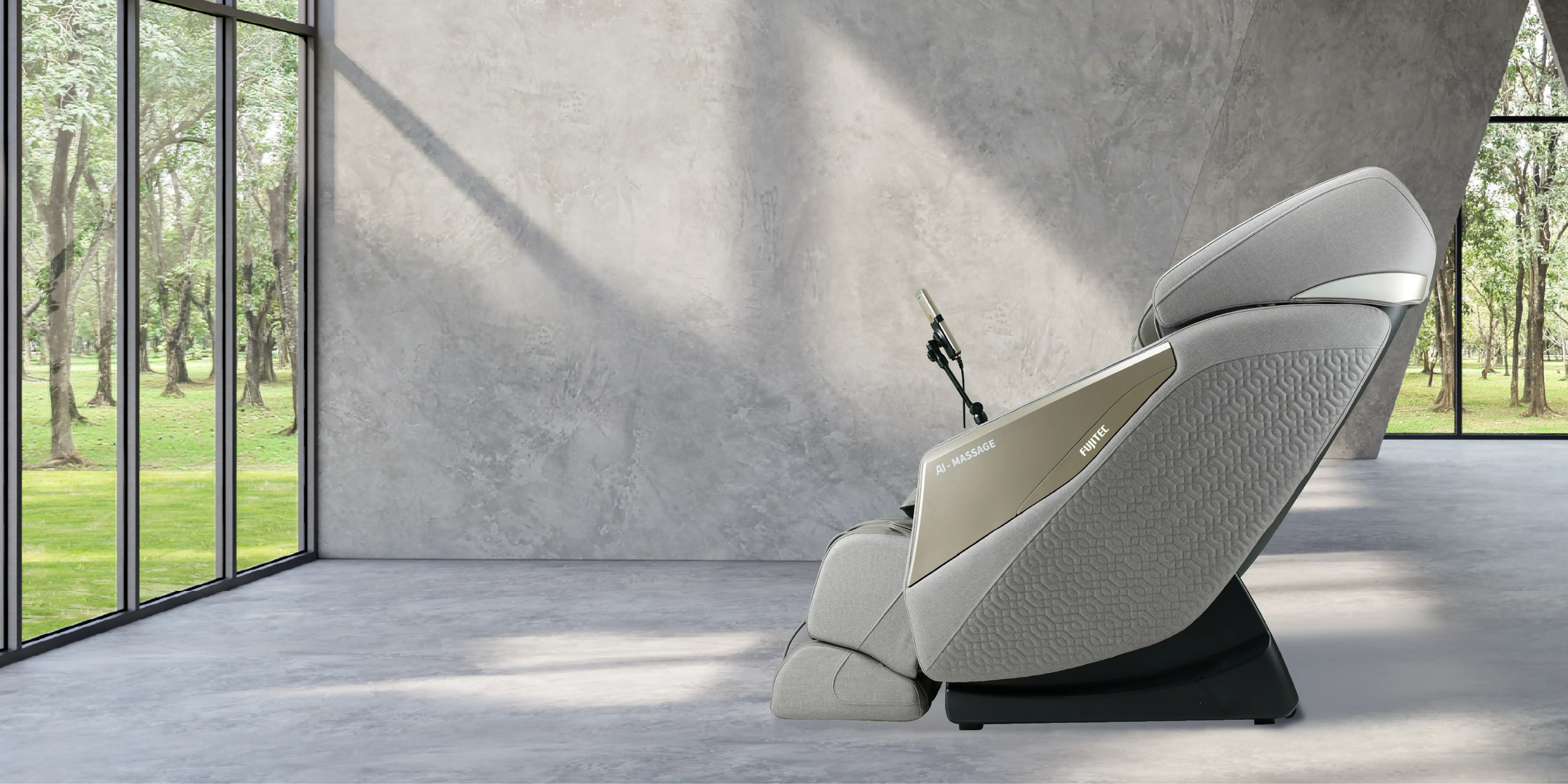 FUJITEC premium massage chair in a modern living room